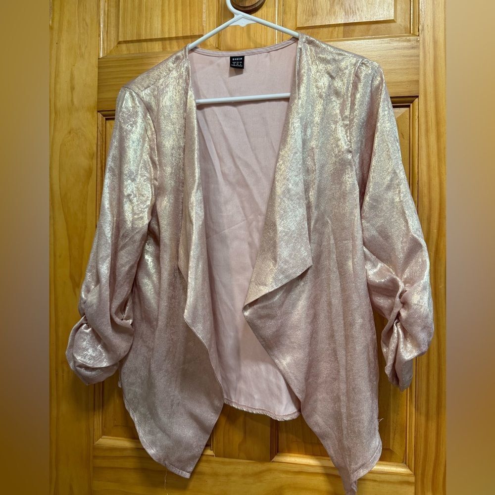 SHEIN size M pink metallic 3/4 sleeves cardigan